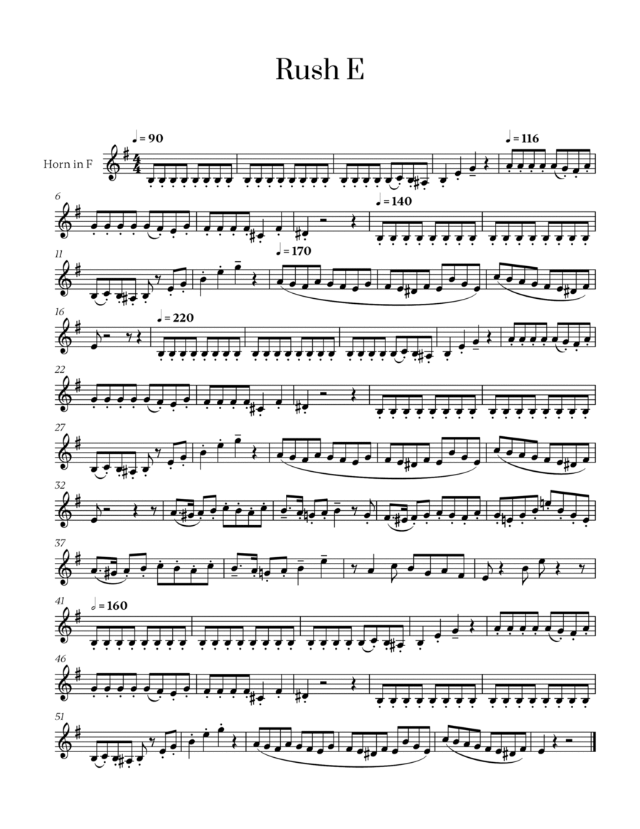 Rush E for French Horn Solo Horn Solo scores gallery preview page 1