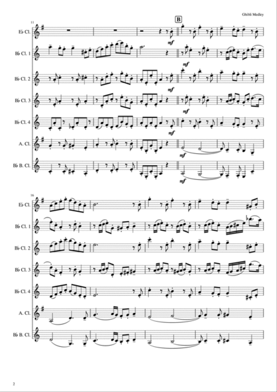 Ghibli Medley for Clarinet Choir Clarinet Choir scores gallery preview page 2