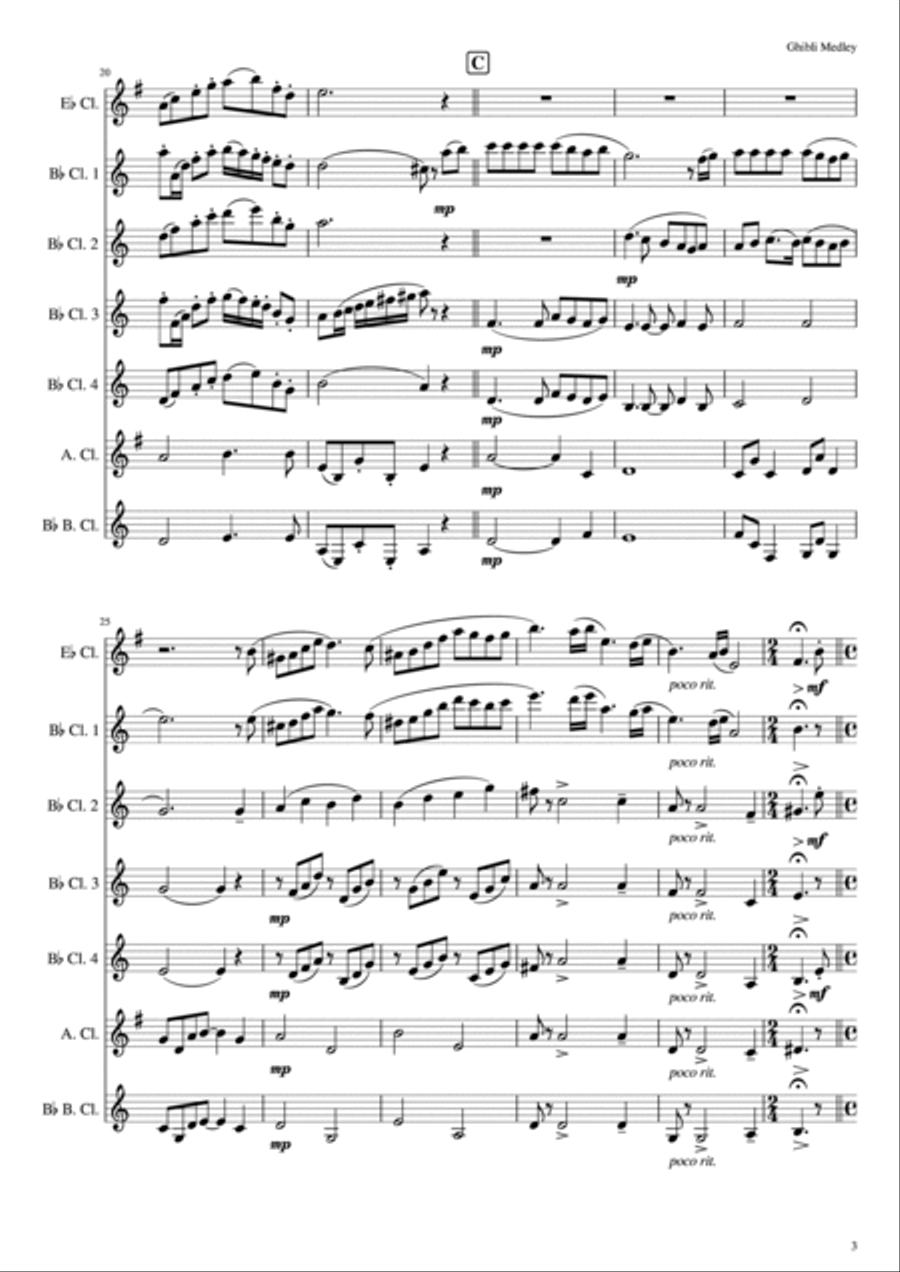 Ghibli Medley for Clarinet Choir Clarinet Choir scores gallery preview page 3