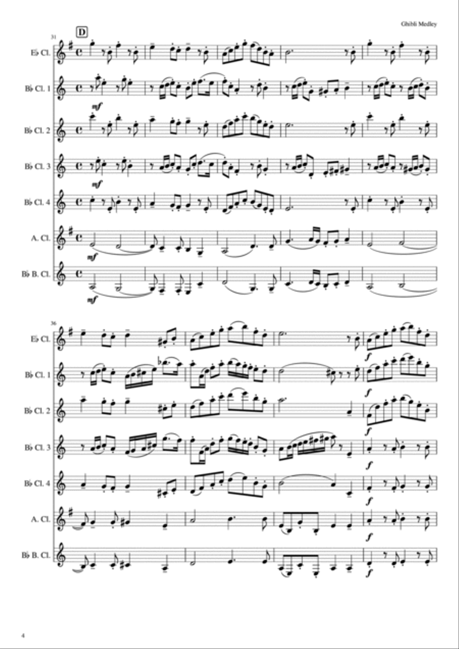 Ghibli Medley for Clarinet Choir Clarinet Choir scores gallery preview page 4
