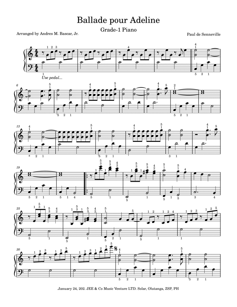 Ballade pour Adeline Easy Piano scores gallery preview page 1