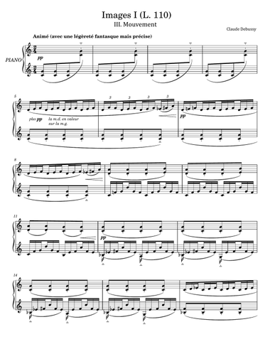Claude Debussy - Images Series I (L. 110) III. Mouvement - Original For Piano Solo