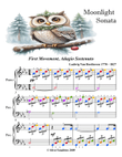 Moonlight Sonata 1st Mvt Easy Elementary Piano Sheet Music with Colored Notation mini preview