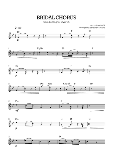 Wagner • Here Comes the Bride (Bridal Chorus) from Lohengrin | violin sheet music with chords