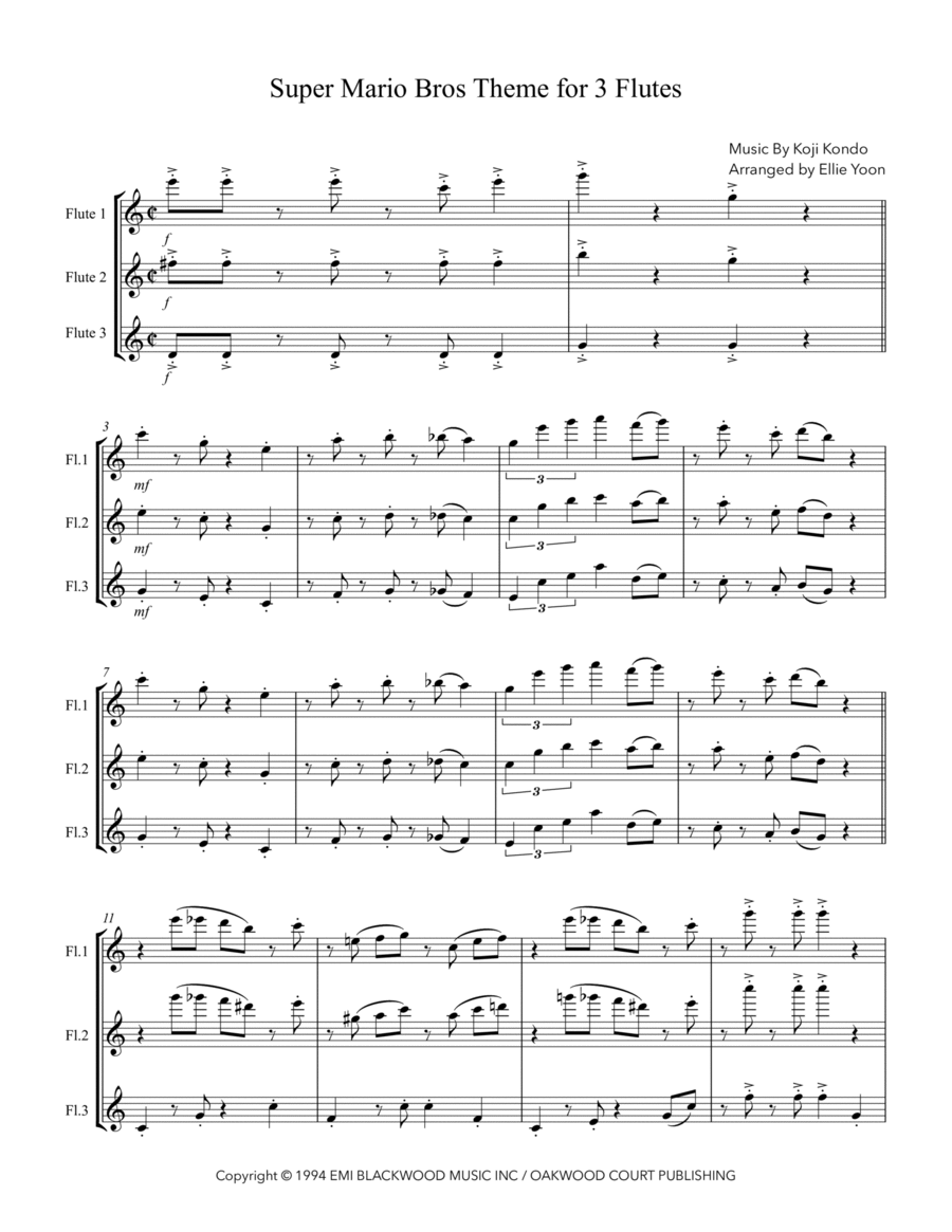 Super Mario Bros Theme Flute Trio scores gallery preview page 1