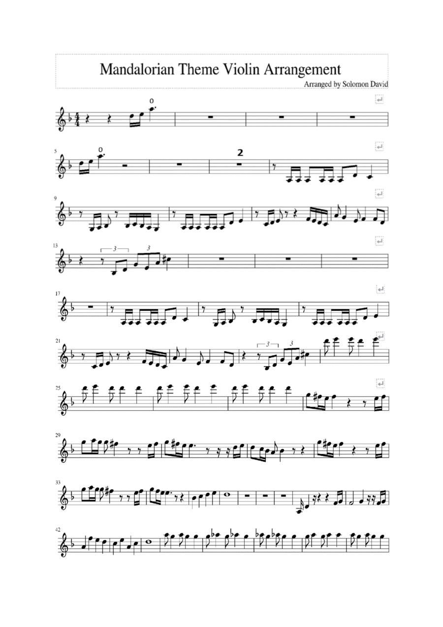 Star Wars: Mandalorian Theme Violin Solo scores gallery preview page 1