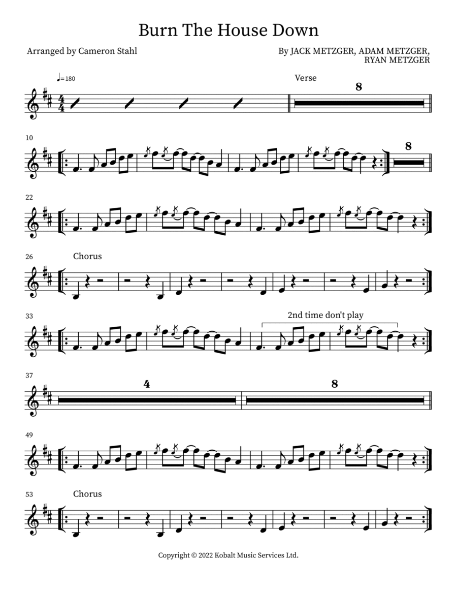 Burn The House Down Trumpet Solo scores gallery preview page 1