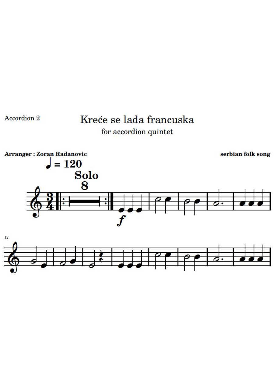 Kreće se lađa francuska - for accordion quintet Small Ensemble scores gallery preview page 2