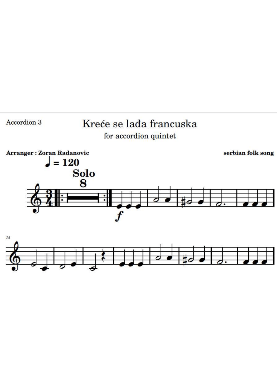 Kreće se lađa francuska - for accordion quintet Small Ensemble scores gallery preview page 3