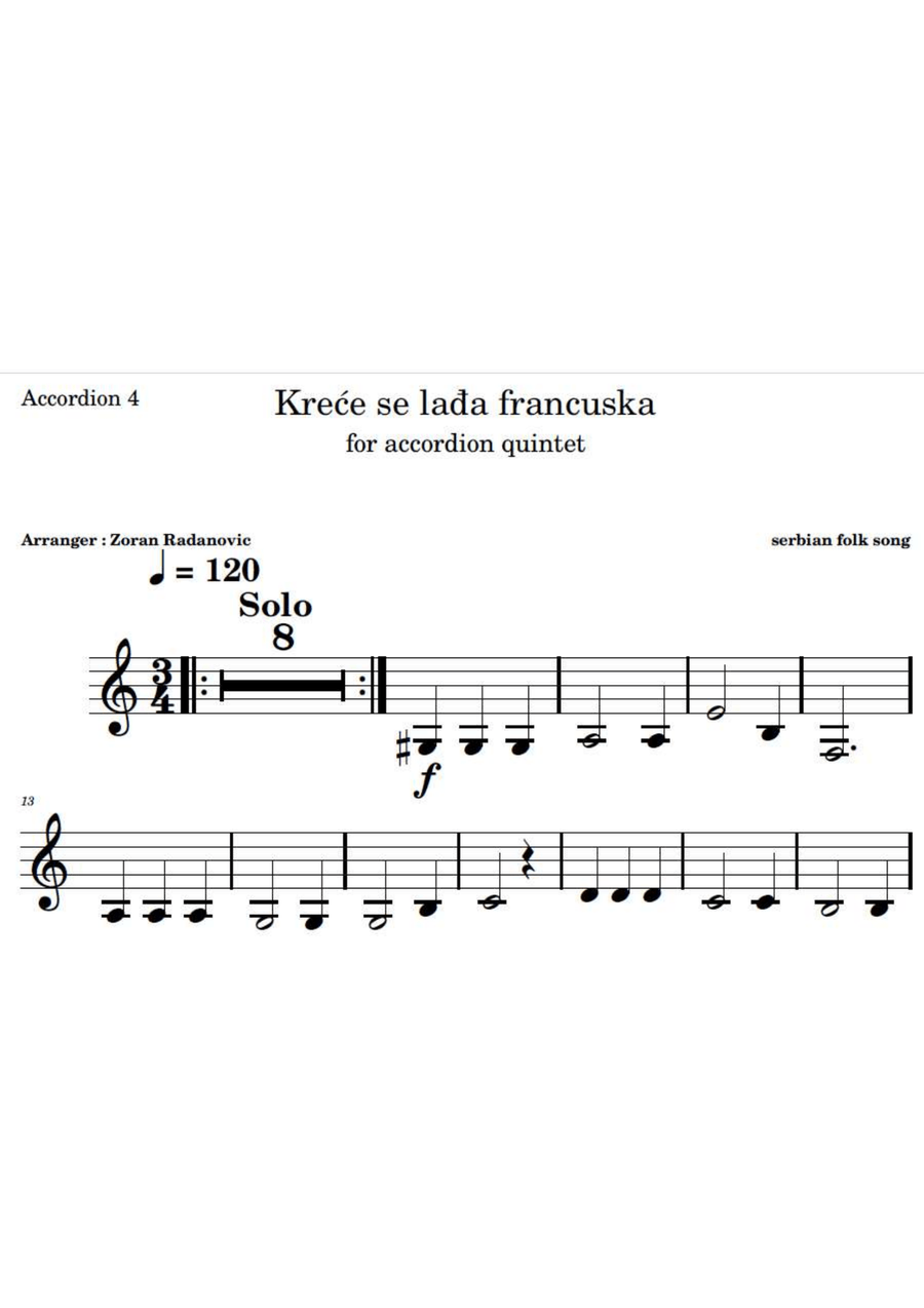 Kreće se lađa francuska - for accordion quintet Small Ensemble scores gallery preview page 4