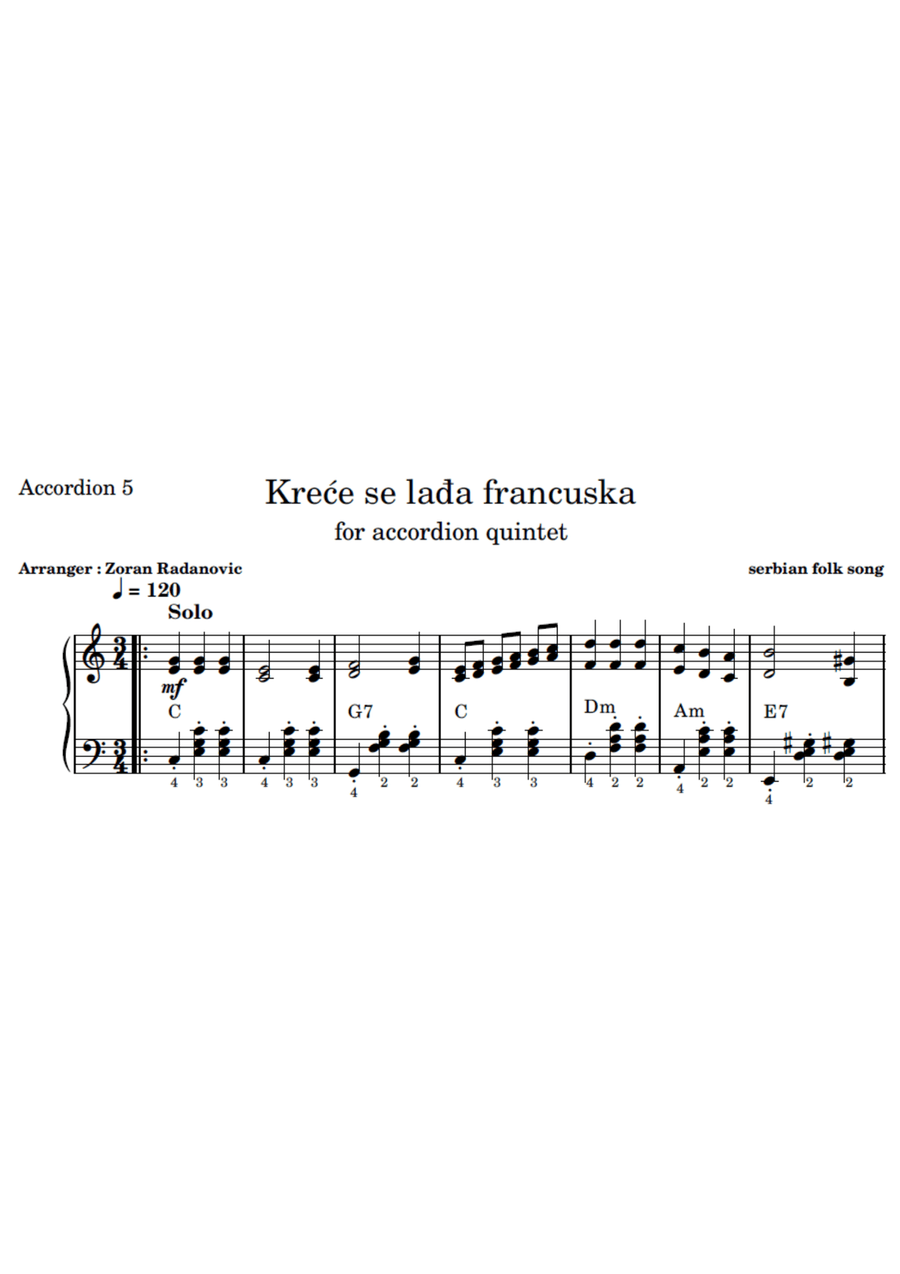 Kreće se lađa francuska - for accordion quintet Small Ensemble scores gallery preview page 5