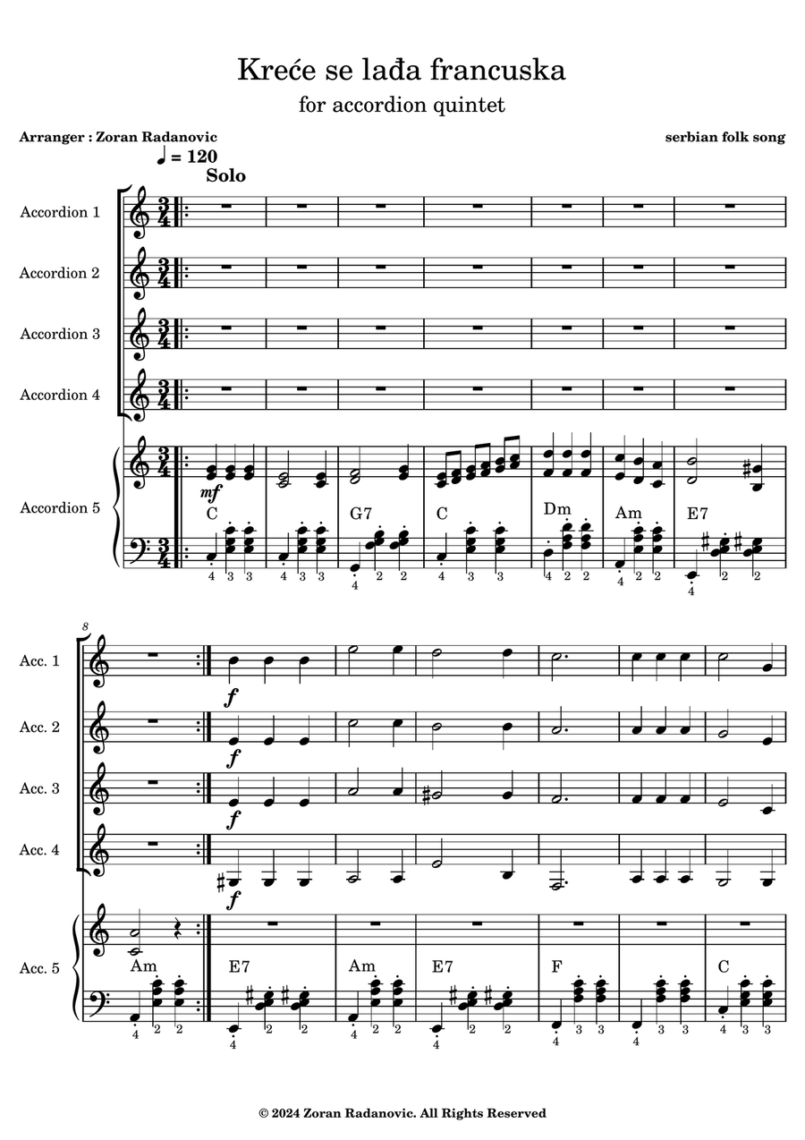 Kreće se lađa francuska - for accordion quintet Small Ensemble scores gallery preview page 6