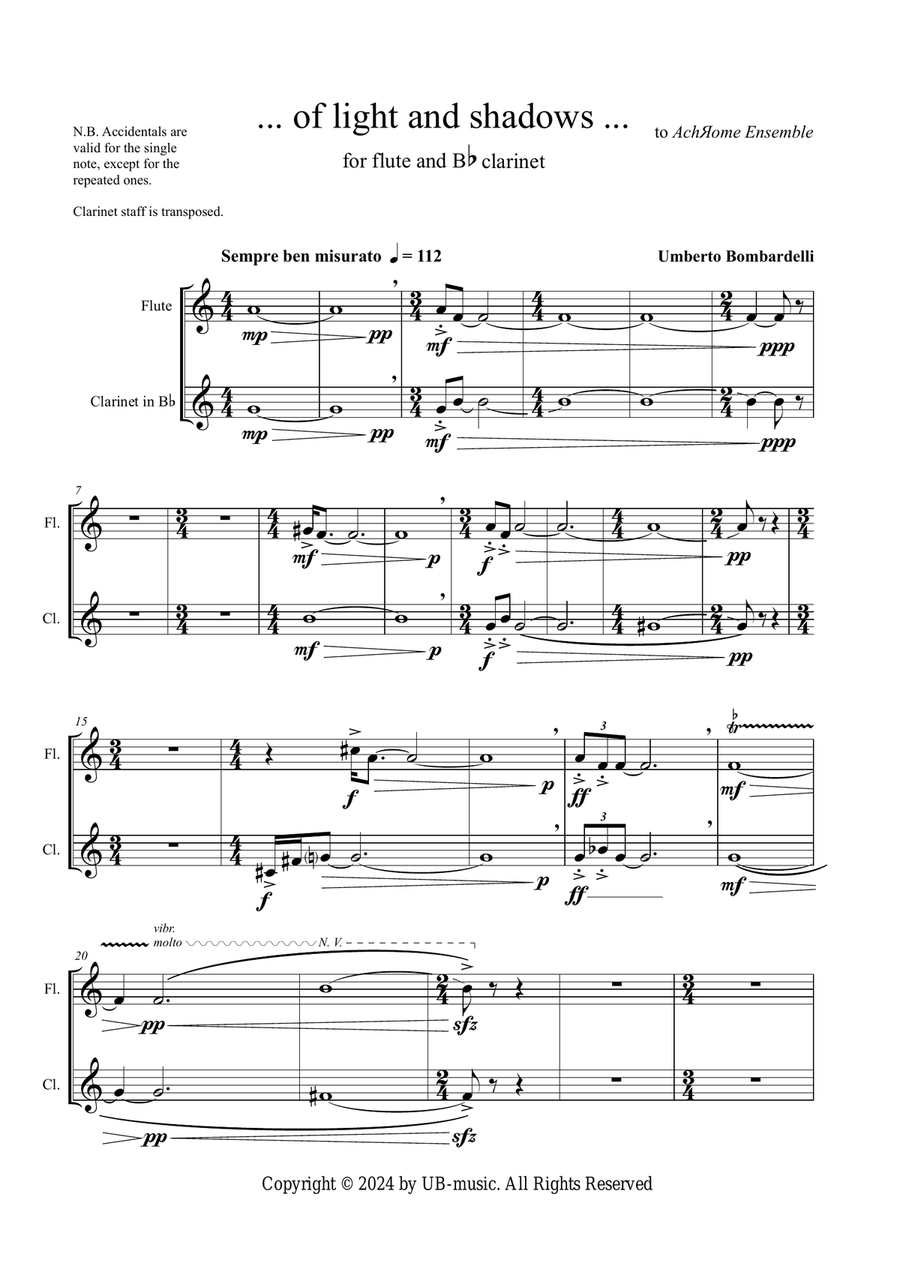 ... OF LIGHT AND SHADOWS ... for flute and clarinet Woodwind Duet scores gallery preview page 2