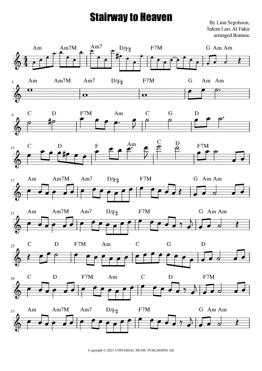 Stairway To Heaven Violin Solo scores gallery preview page 1