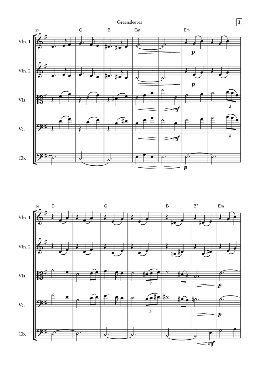 Greensleeves by English Folk Song String Orchestra - Digital Sheet Music page 3