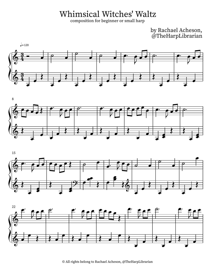 Whimsical Witches' Waltz: A Composition for Small or Beginner Harp Celtic Harp scores gallery preview page 2