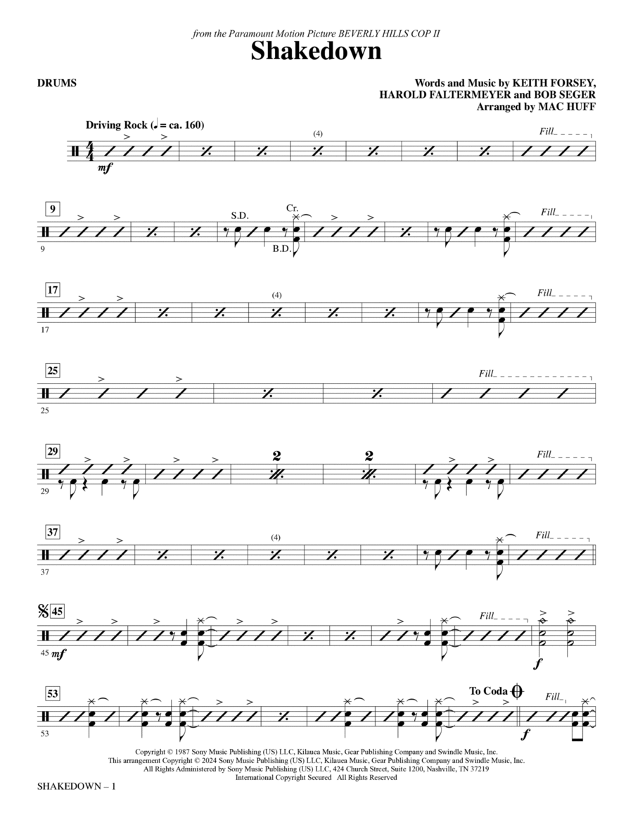 Shakedown (arr. Mac Huff) - Drums Choir scores gallery preview page 1