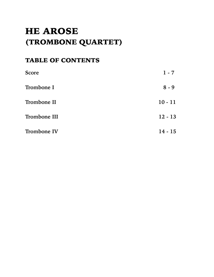 He Arose (Trombone Quartet) Brass Quartet scores gallery preview page 4