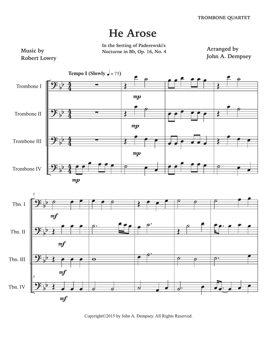 He Arose (Trombone Quartet) Brass Quartet scores gallery preview page 5