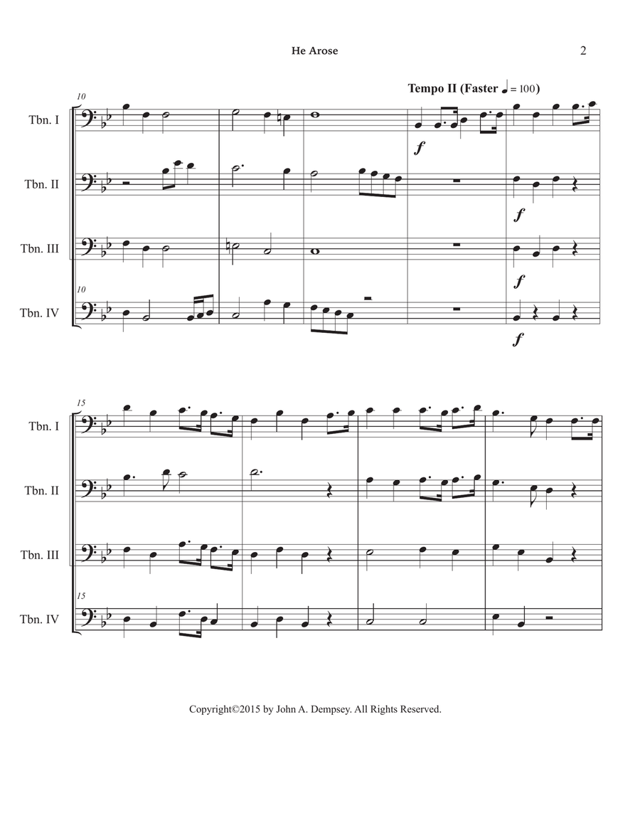 He Arose (Trombone Quartet) Brass Quartet scores gallery preview page 6