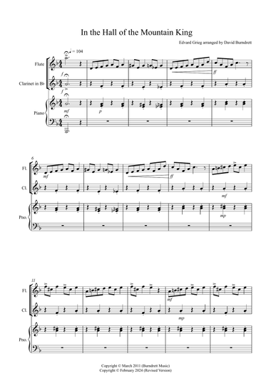 In the Hall of the Mountain King for Flute and Clarinet Duet