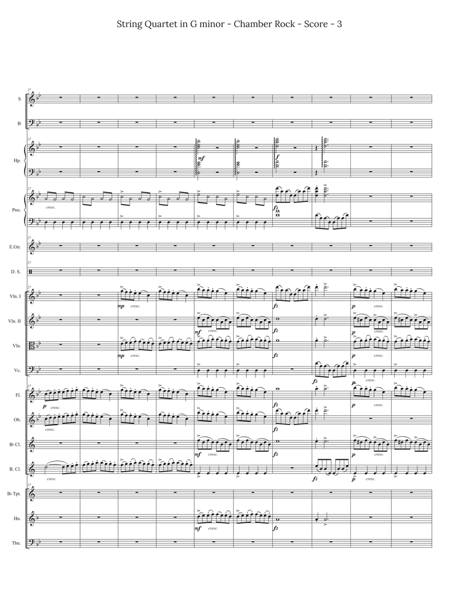 Greig String Quartet Mvt 1 for Chamber Rock Group Large Ensemble scores gallery preview page 3