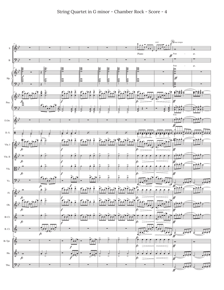 Greig String Quartet Mvt 1 for Chamber Rock Group Large Ensemble scores gallery preview page 4