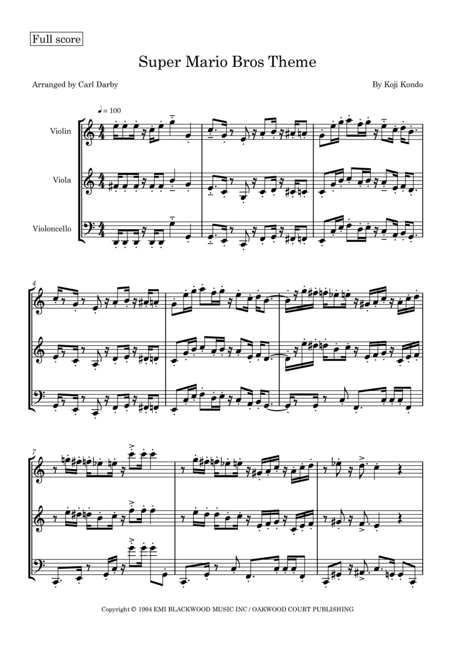 Super Mario Bros Theme String Trio scores gallery preview page 1