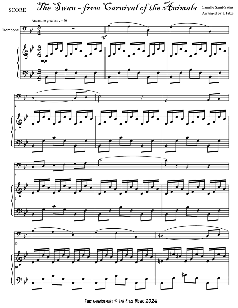 'The Swan' from Carnival of the Animals Piano scores gallery preview page 3