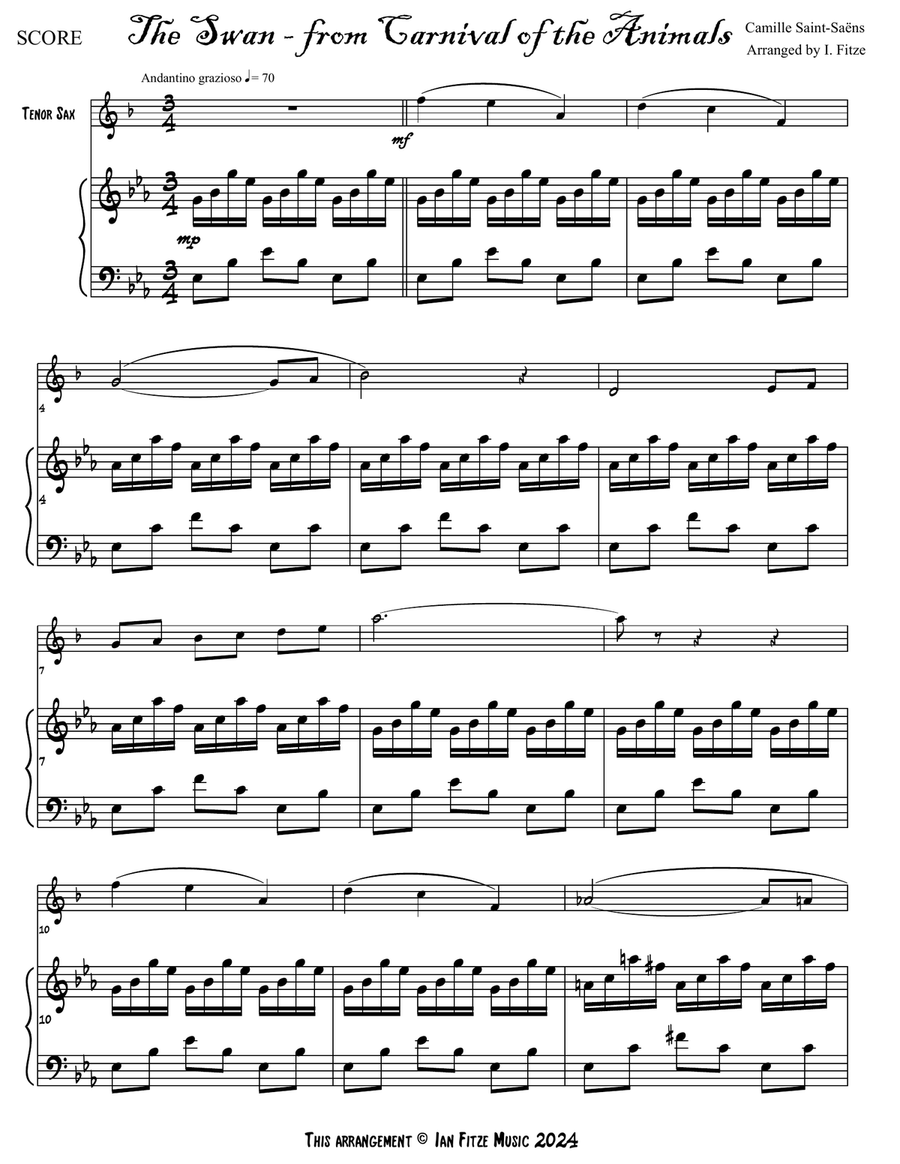 'The Swan' from Carnival of the Animals Tenor Saxophone scores gallery preview page 3