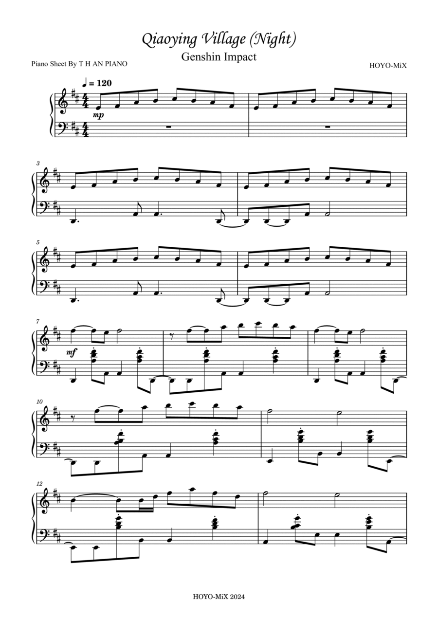 Qiaoying Village (Night) - Genshin Impact Piano Piano Solo scores gallery preview page 1
