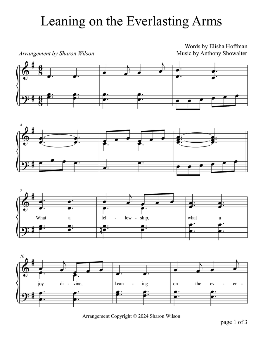 Leaning On the Everlasting Arms (Two Octave, Early-Intermediate Piano Solo) 2-Octaves scores gallery preview page 3