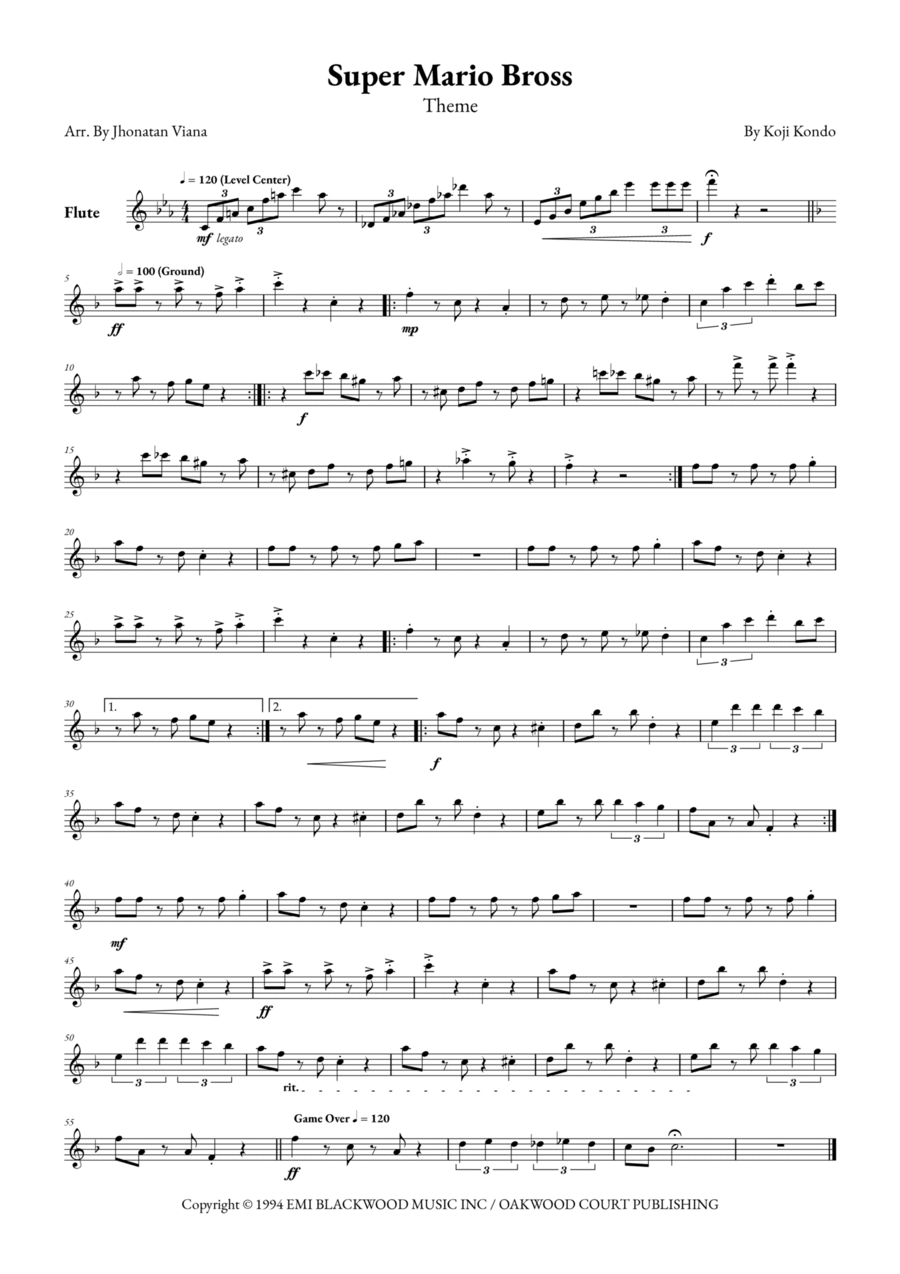 Super Mario Bros Theme Flute Solo scores gallery preview page 1