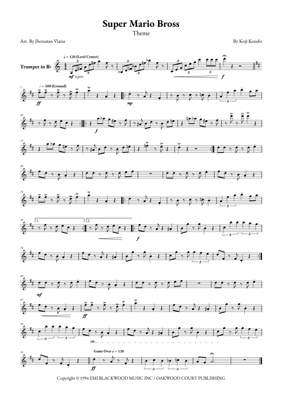 Super Mario Bros Theme B-Flat Trumpet scores gallery preview page 1
