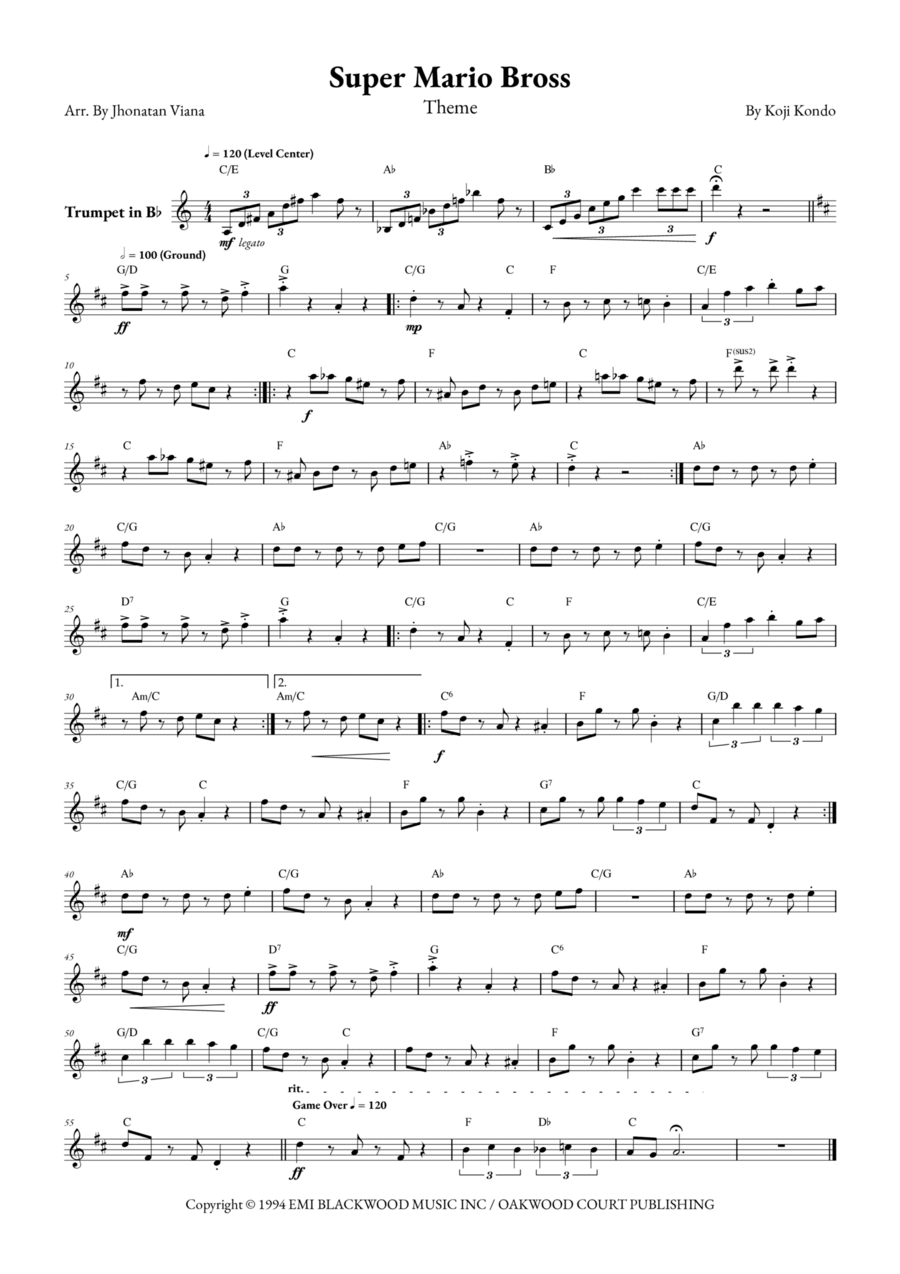 Super Mario Bros Theme B-Flat Trumpet scores gallery preview page 1
