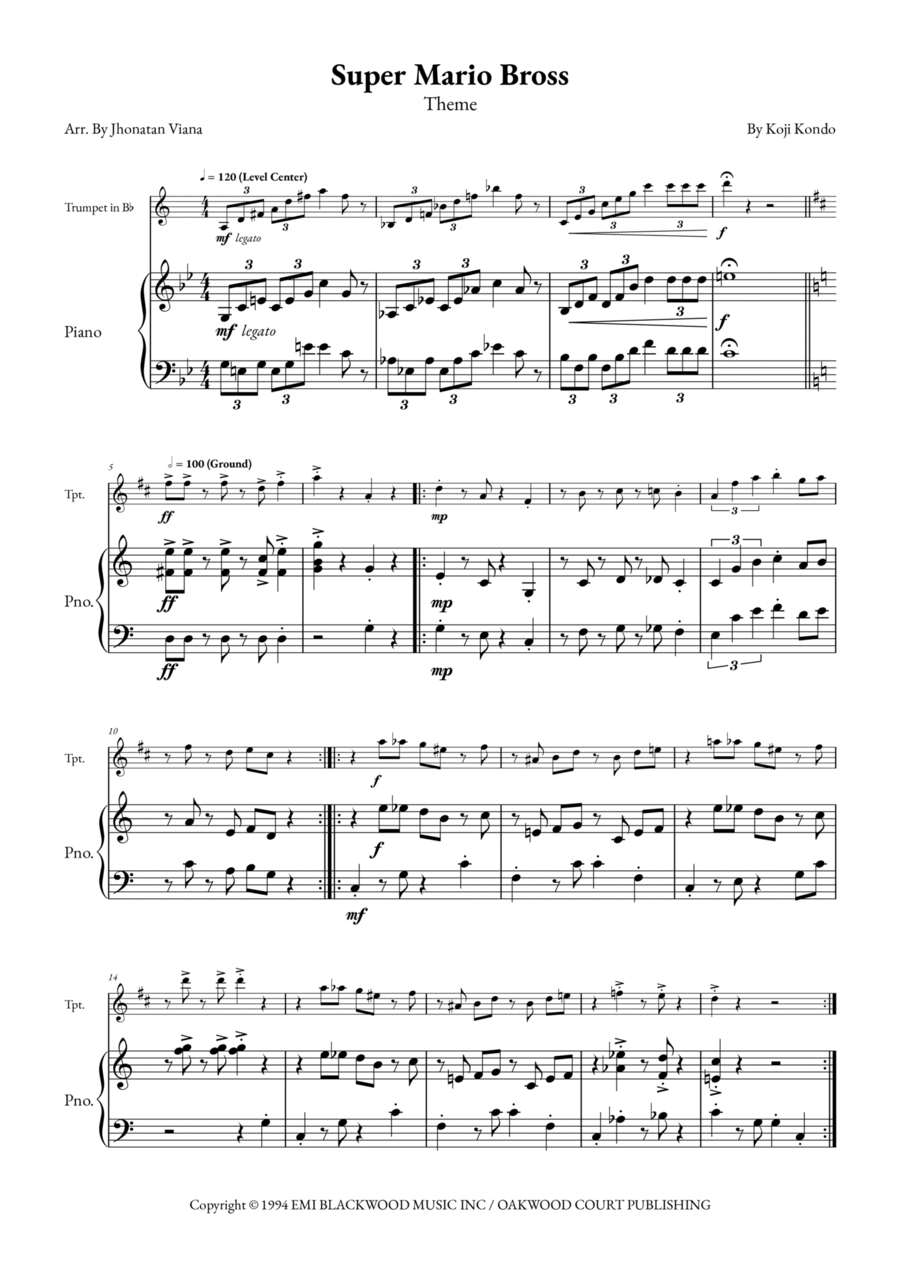 Super Mario Bros Theme B-Flat Trumpet scores gallery preview page 1