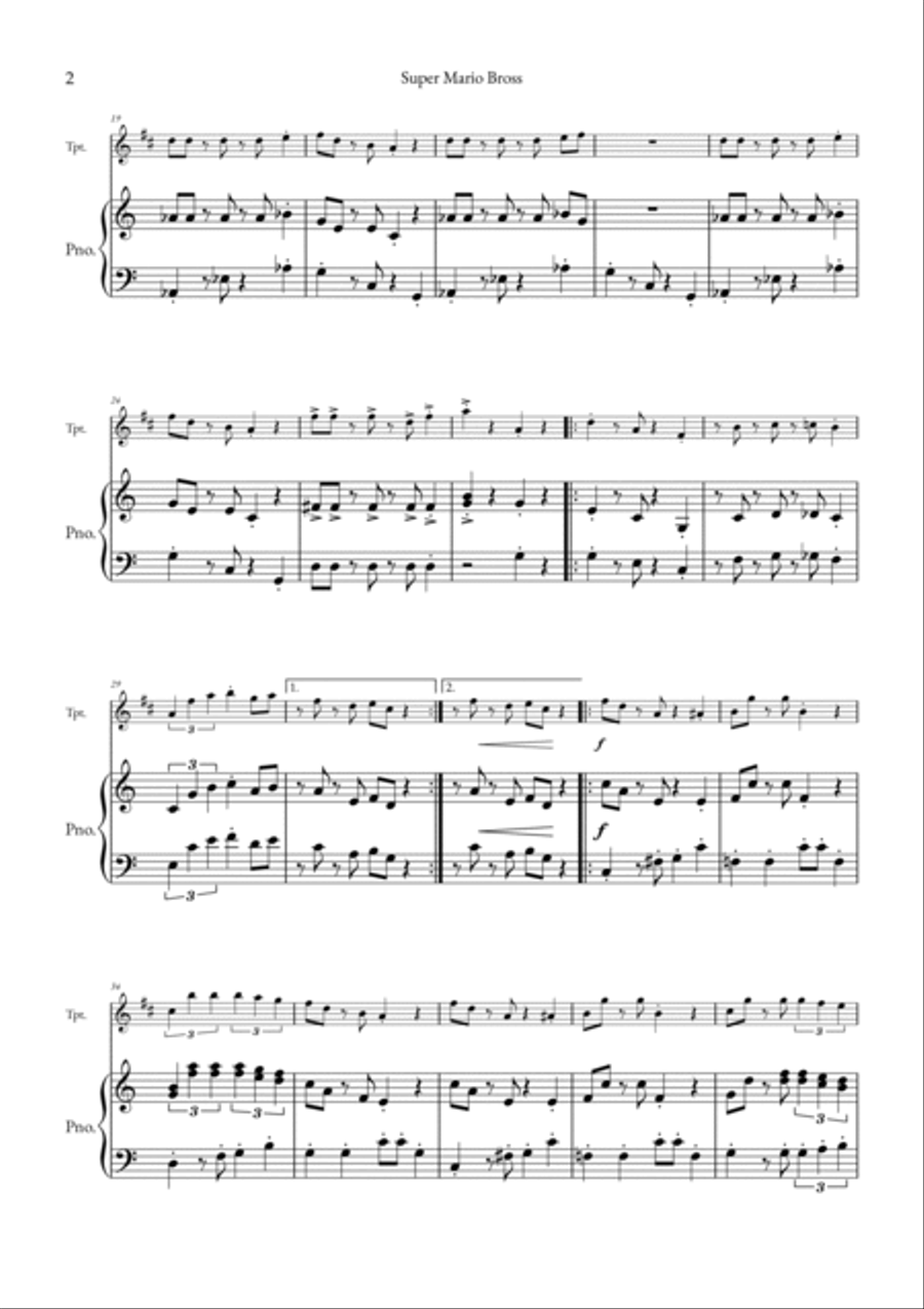 Super Mario Bros Theme B-Flat Trumpet scores gallery preview page 2