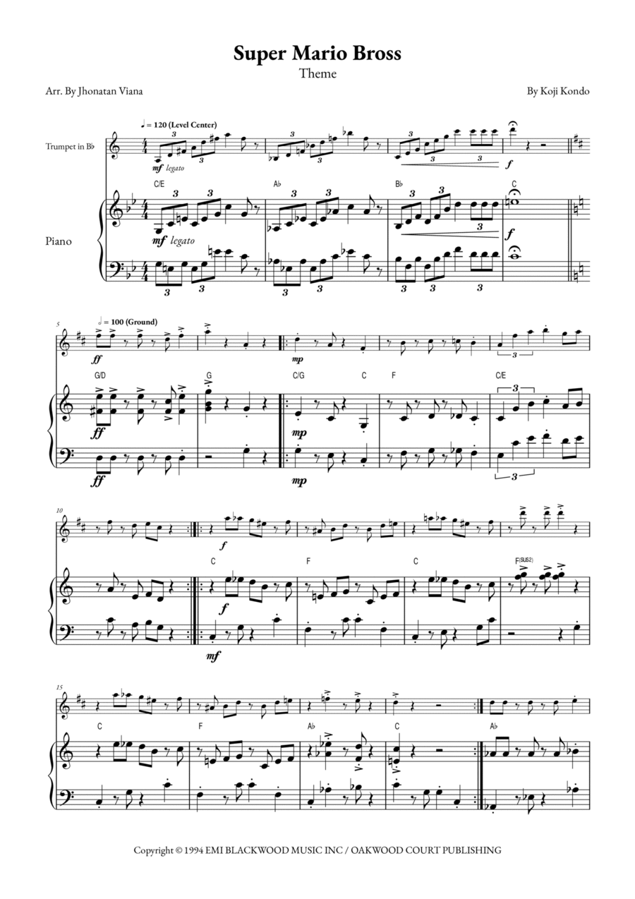 Super Mario Bros Theme B-Flat Trumpet scores gallery preview page 1