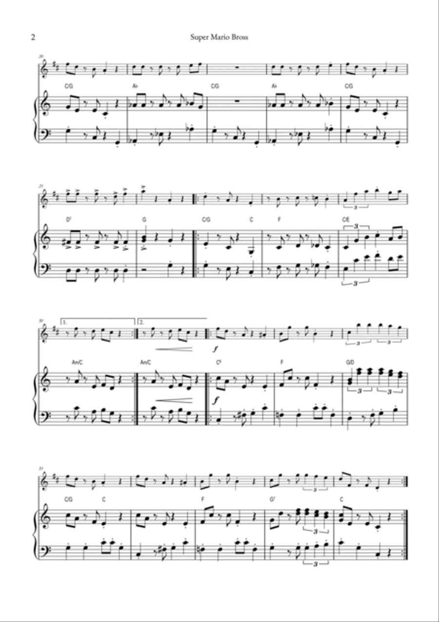 Super Mario Bros Theme B-Flat Trumpet scores gallery preview page 2