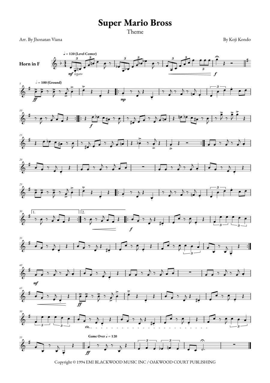 Super Mario Bros Theme Horn Solo scores gallery preview page 1