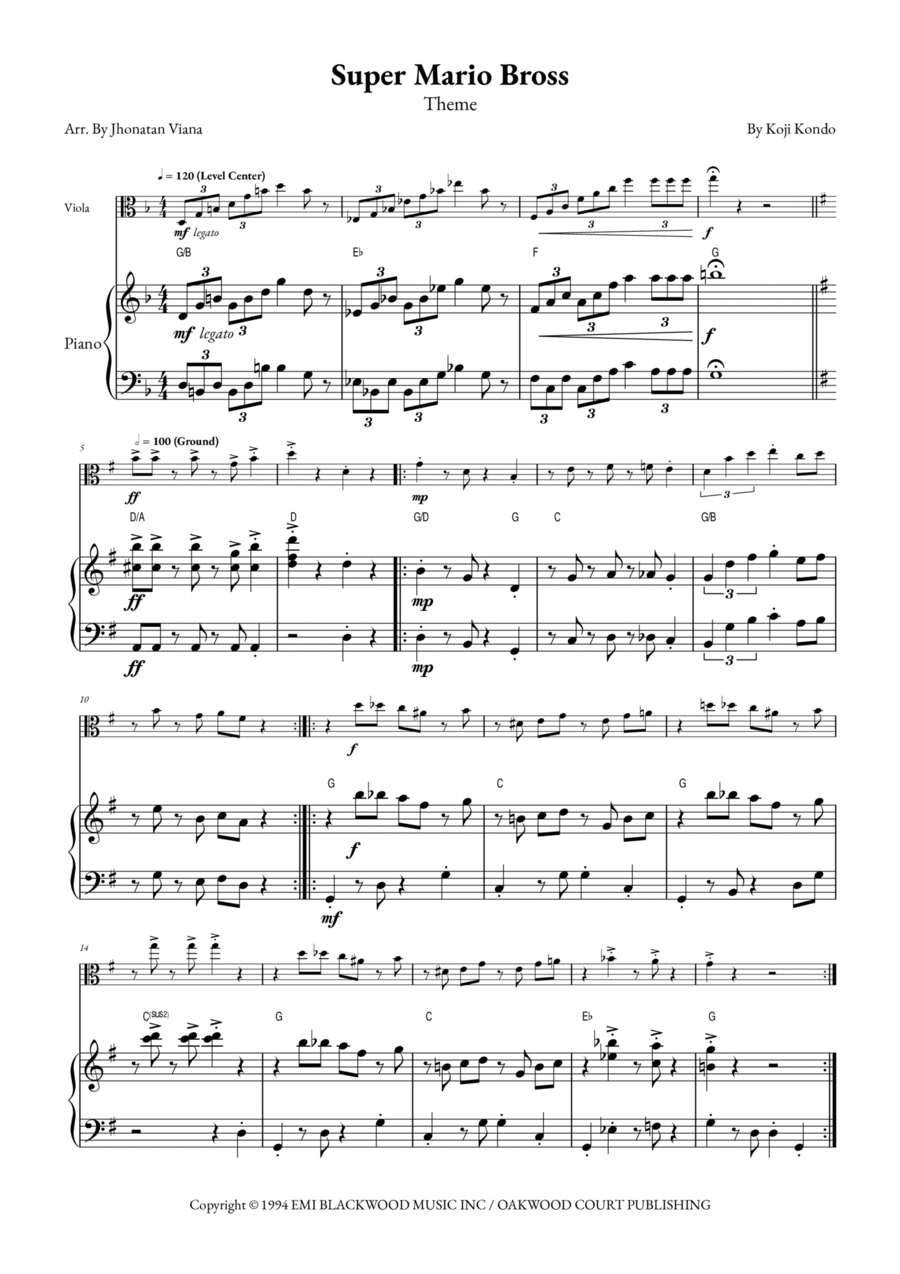 Super Mario Bros Theme Viola scores gallery preview page 1