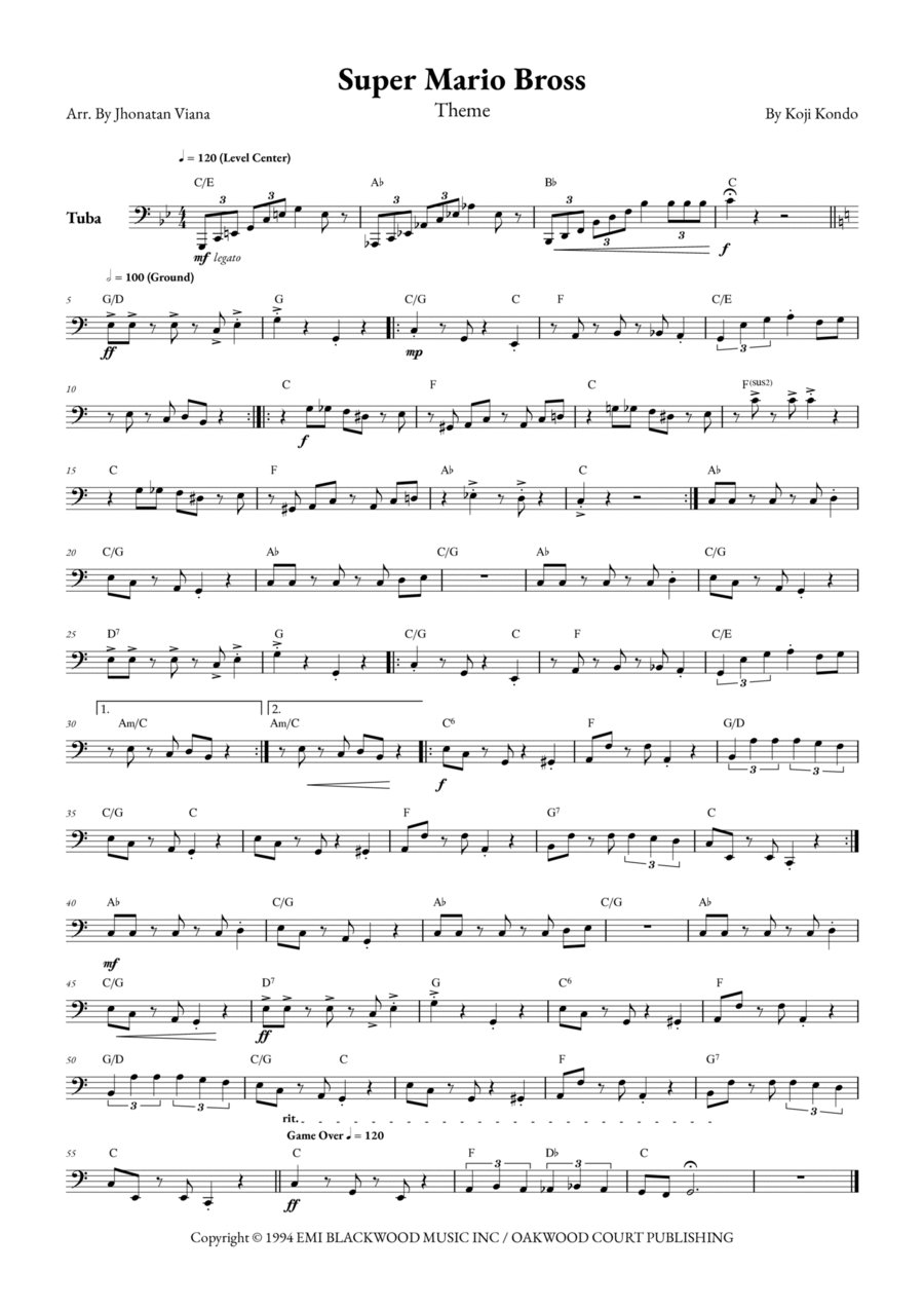 Super Mario Bros Theme Tuba scores gallery preview page 1