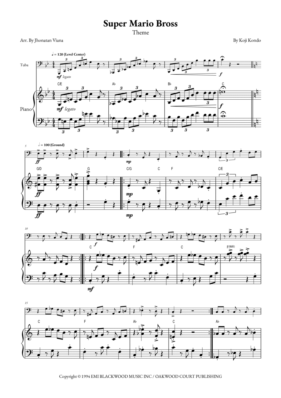 Super Mario Bros Theme Tuba scores gallery preview page 1