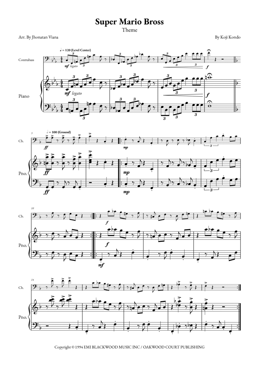Super Mario Bros Theme Double Bass scores gallery preview page 1