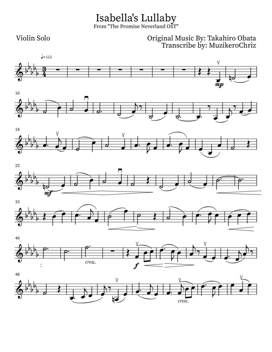 Isabella's Lullaby Violin Solo scores gallery preview page 1