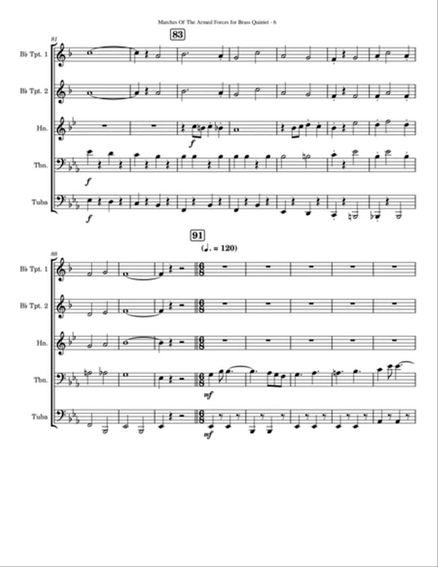 Marches of the Armed Forces Brass Quintet scores gallery preview page 6