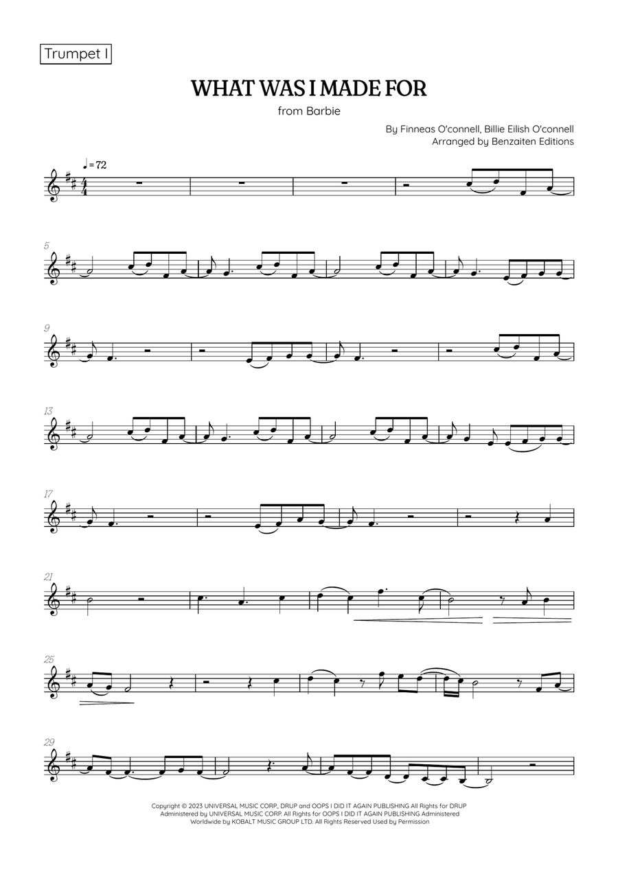 What Was I Made For? Trumpet Duet scores gallery preview page 4