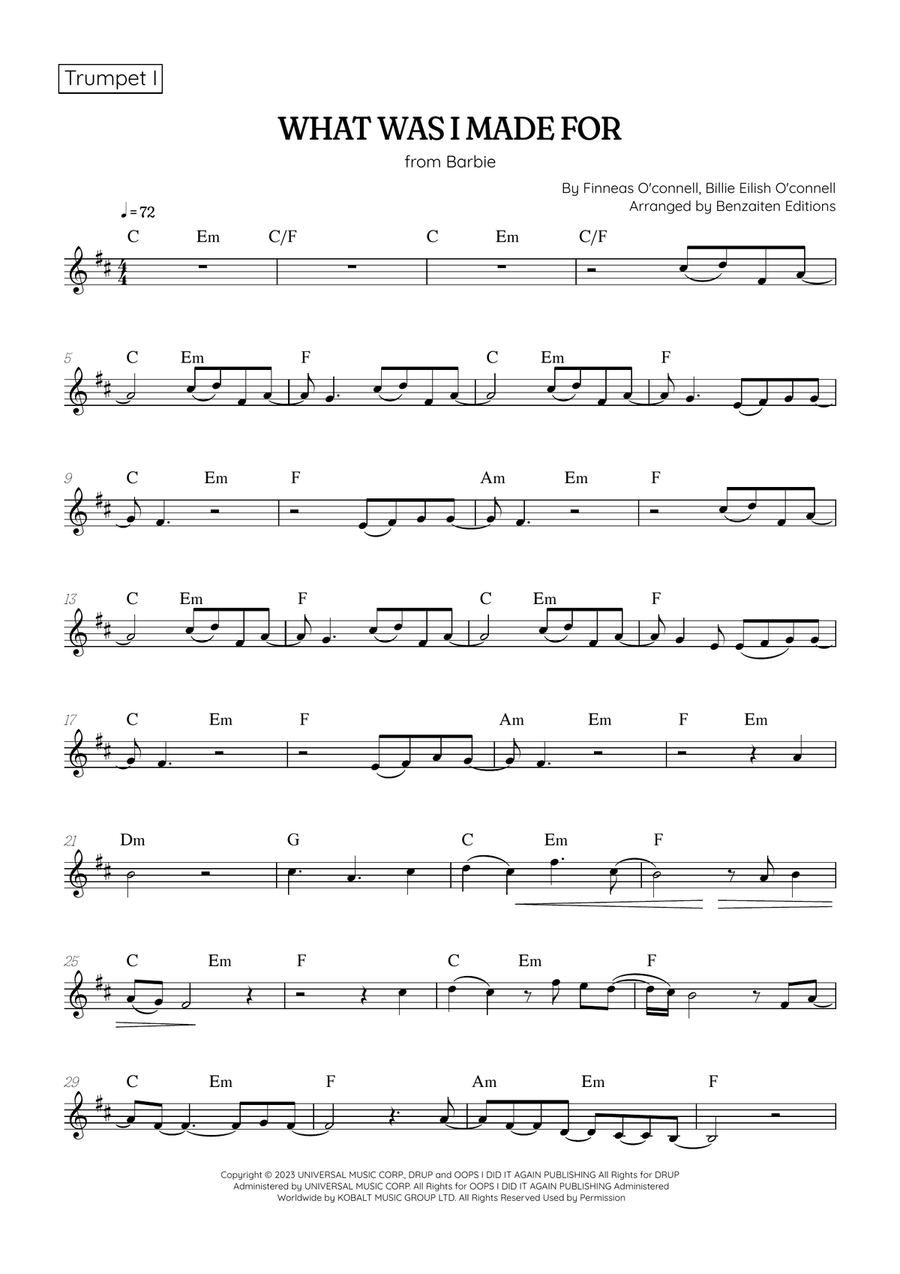 What Was I Made For? Trumpet Duet scores gallery preview page 4
