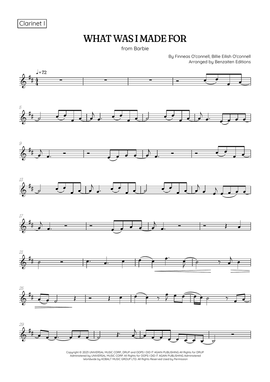 What Was I Made For? Clarinet Duet scores gallery preview page 4