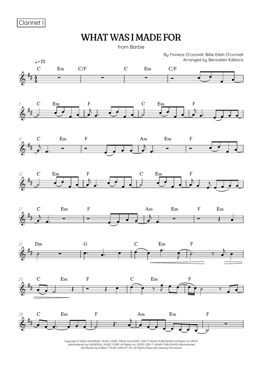 What Was I Made For? Clarinet Duet scores gallery preview page 4